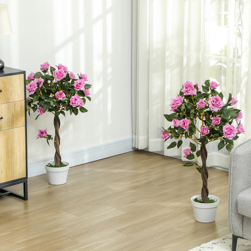 Set of 2 Artificial White Rose Plants 90cm Faux Floral Decoration for Home or Garden by Outsunny