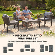 Rattan Garden Furniture Set with Sofa Armchairs and Coffee Table for Outdoor Relaxing, Grey Outsunny