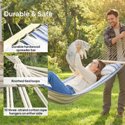 Garden Hammock with Headrest and Side Pocket for Outdoor Relaxation Blue and White Outsunny