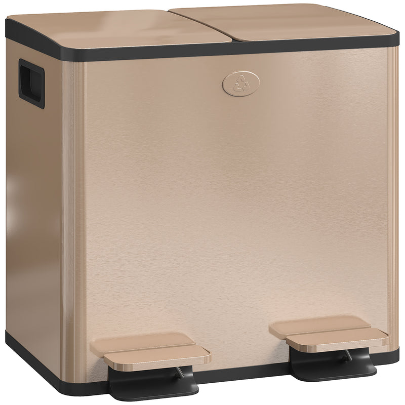 Gold 30L Double Kitchen Recycling Bin with Deodorisers for Waste Separation, Stainless Steel