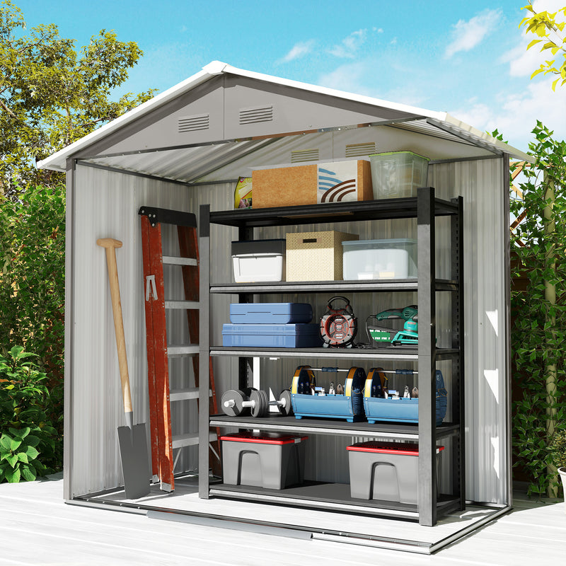 Metal Garden Storage Shed with Double Sliding Doors and Vents for Tools, Grey