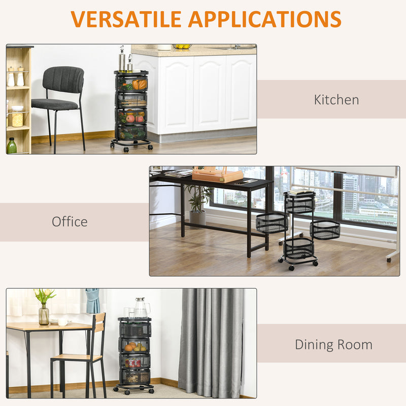 Kitchen Storage Trolley with Rotating Baskets for Small Spaces Black