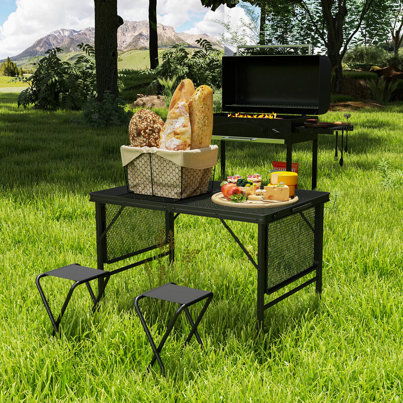 Foldable Outdoor Table with Adjustable Height and Side Wings for Extra Space Black