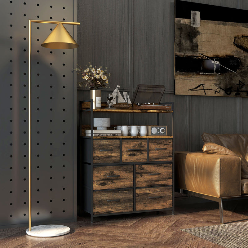 Rustic Storage Chest with 7 Fabric Drawers Ideal for Bedroom or Hallway Rustic Brown