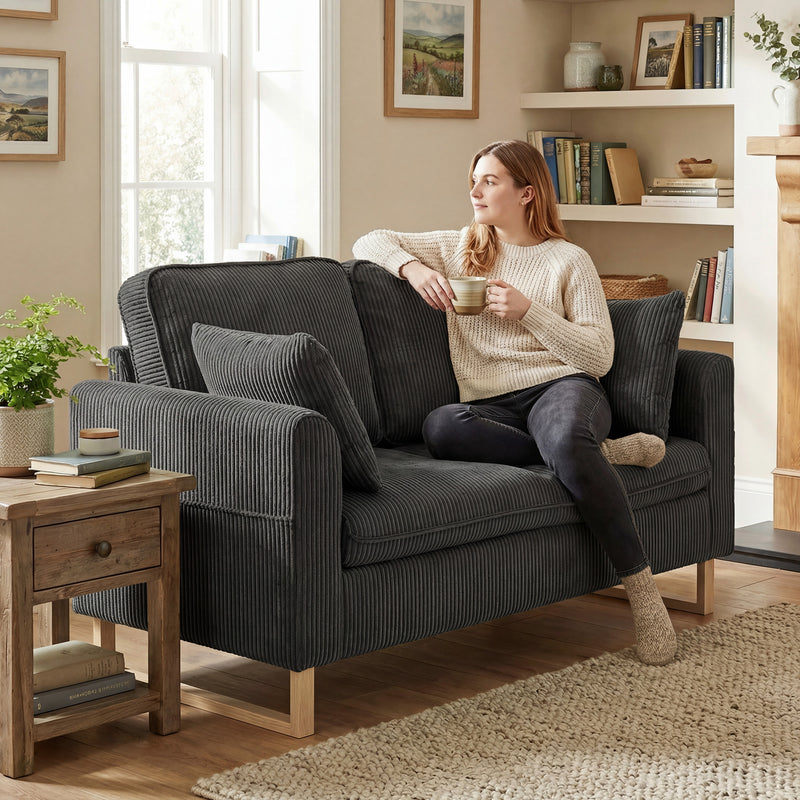 2 Seater Sofa for Everyday Relaxation with Thick Cushions and Soft Corduroy Dark Grey