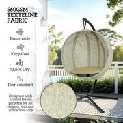 Khaki Hanging Egg Chair with Stand Thick Cushion and Cup Holder for Garden or Indoor Use by Outsunny