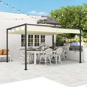4 x 3m Metal Pergola With Retractable Roof Shade Ideal For Patio Or Garden Use Cream White AOSOM