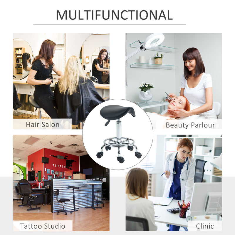 Ergonomic Rolling Saddle Stool With Wheels for Salon Spa or Tattoo Studio, Black