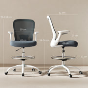 Grey Ergonomic Mesh Drafting Chair with Flip-up Armrests and Adjustable Foot Ring by HOMCOM