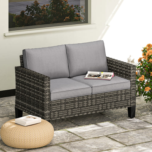 Two Seater Rattan Outdoor Sofa Dark Grey Weather Resistant by Outsunny