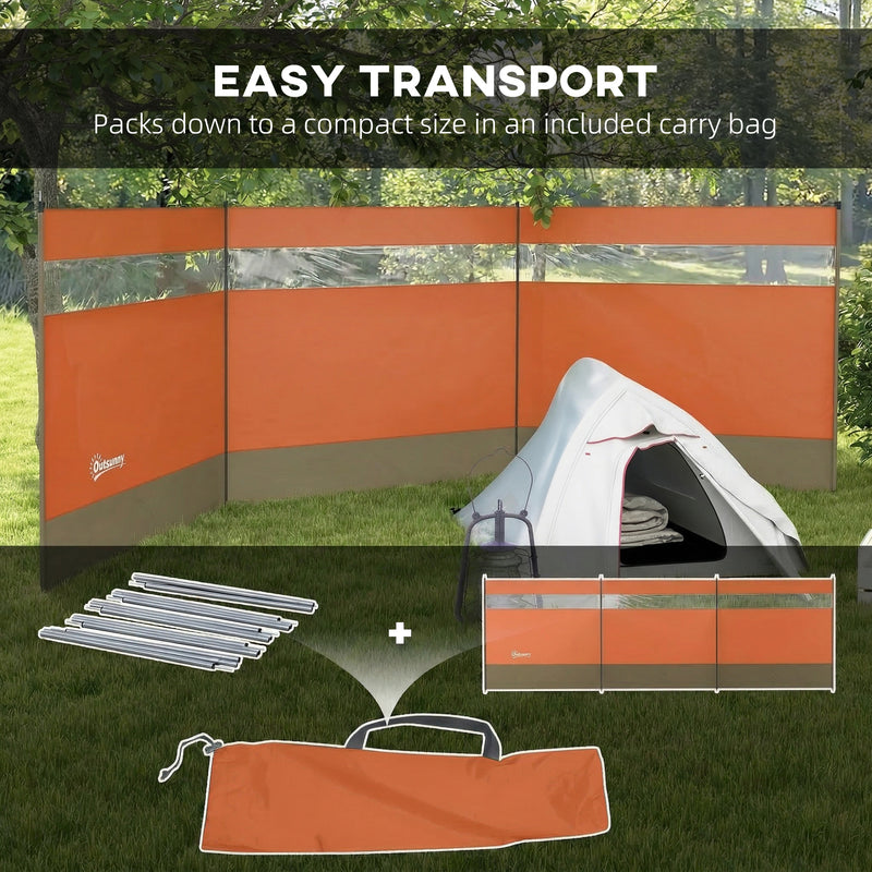 Beach Windbreaker with Clear Top Panel for Quick Shelter from Wind and Sand Orange Khaki