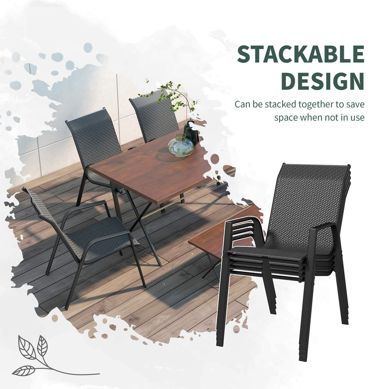 Grey Set of 4 Stackable Rattan Garden Chairs for Easy Storage