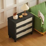 3 Drawer Rattan Chest of Drawers Boho Storage Unit for Bedroom or Hallway, Black