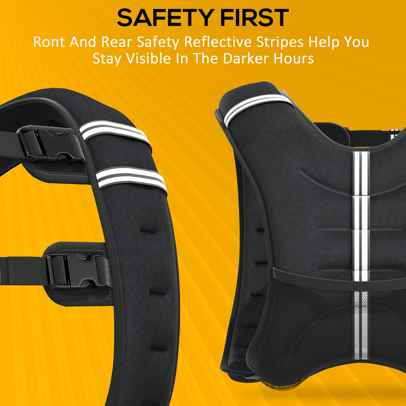 10kg Adjustable Weighted Vest for Running with Reflective Strips and Storage Pocket Black AOSOM