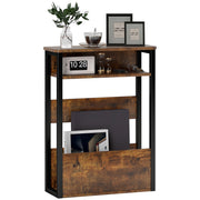 Industrial Style Side Table with Metal Frame, Black and Brown by HOMCOM