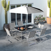 Grey 6 Seater Garden Dining Set With Table Chairs and Parasol by Outsunny