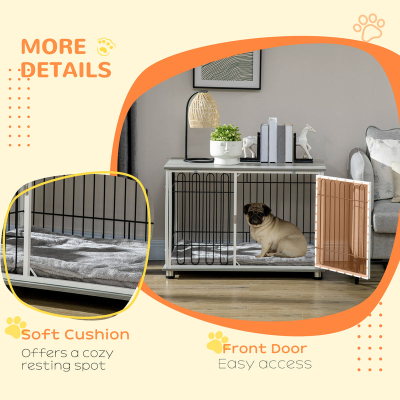 Indoor Dog Crate with Cushion and Lockable Doors Doubles as Side Table for Small Dogs Grey