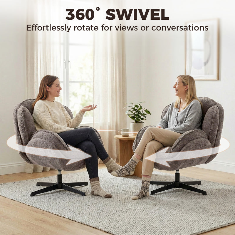 Swivel Accent Chair with Wingback Support for Bedroom or Living Room Comfort Grey AOSOM