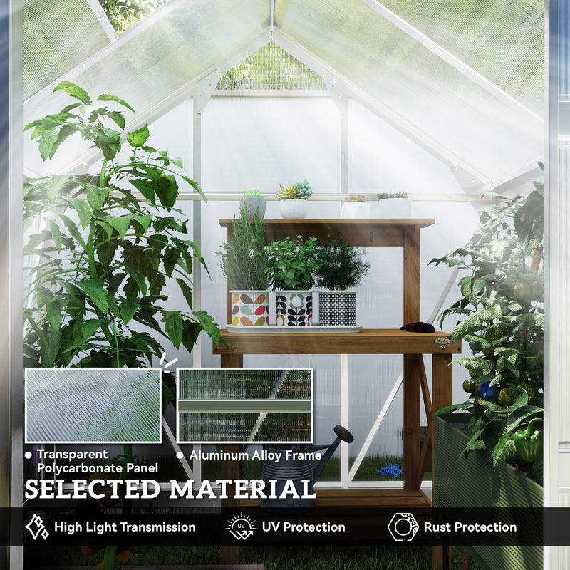 6x6ft Polycarbonate Greenhouse with Sliding Door for Garden Growers Clear AOSOM
