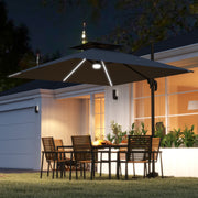 2.5m Cantilever Parasol with Solar LED Lights 360Â° Rotation and Tilt Dark Grey by Outsunny