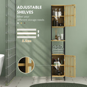 Tall Bathroom Storage Cabinet With Shelves And Cut Out Design For Towels