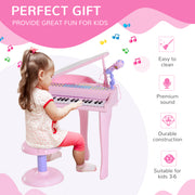 Pink 37 Key Kids Electronic Keyboard Piano Set With Stool Microphone And Lights AOSOM