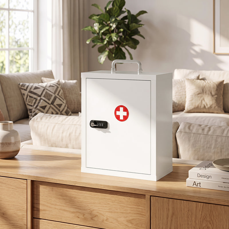 Medicine Cabinet with Lock for Secure Home Storage and Easy Wall Mounting White Red