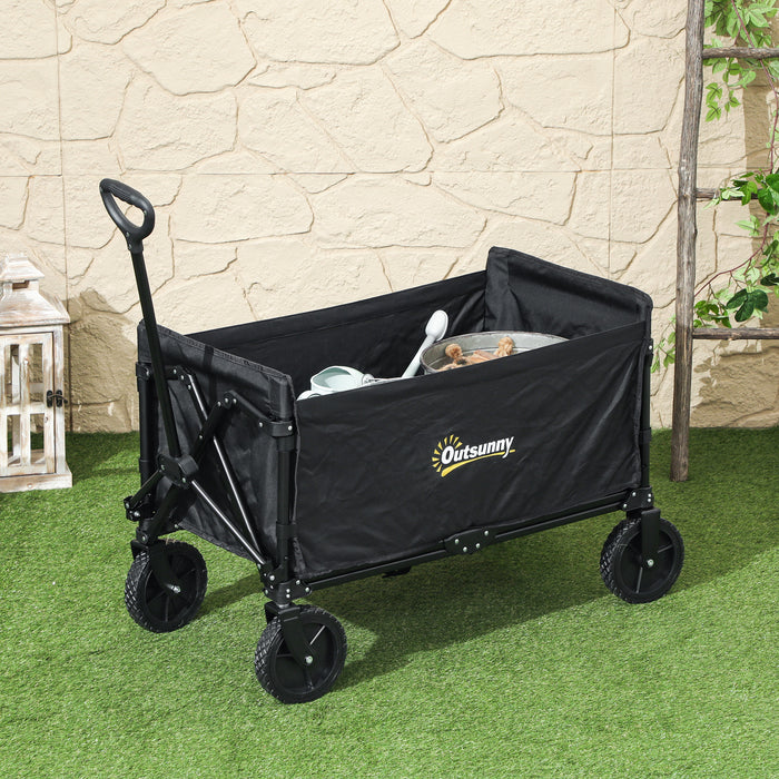 120L Folding Garden Trolley Cart with Wheels and Adjustable Handle for Camping and Beach by Outsunny
