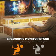 Computer Desk with Monitor Stand and Built-In Charging Hub for Home Office or Gaming White AOSOM