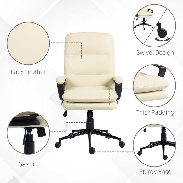 Swivel Office Chair with Adjustable Height Cream White PU Leather by Vinsetto