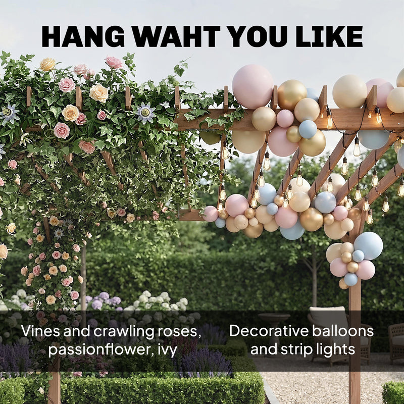 3.6 x 3m Wooden Garden Pergola for Shaded Outdoor Seating and Climbing Plants, Maple Wood Effect