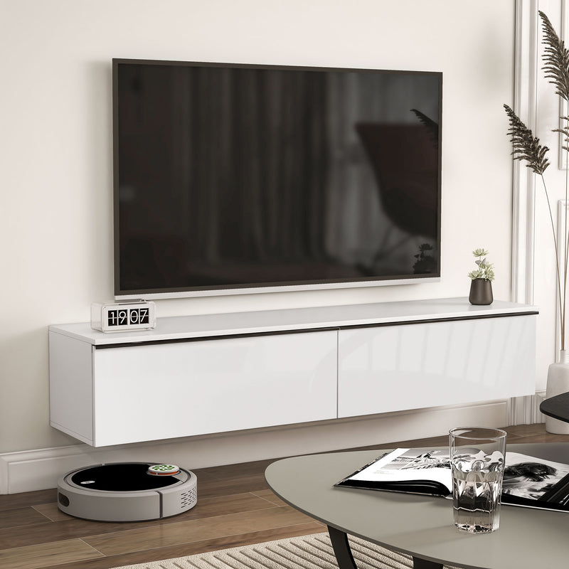 Wall Mounted High Gloss TV Unit With Storage For TVs Up To 70 Inches, White