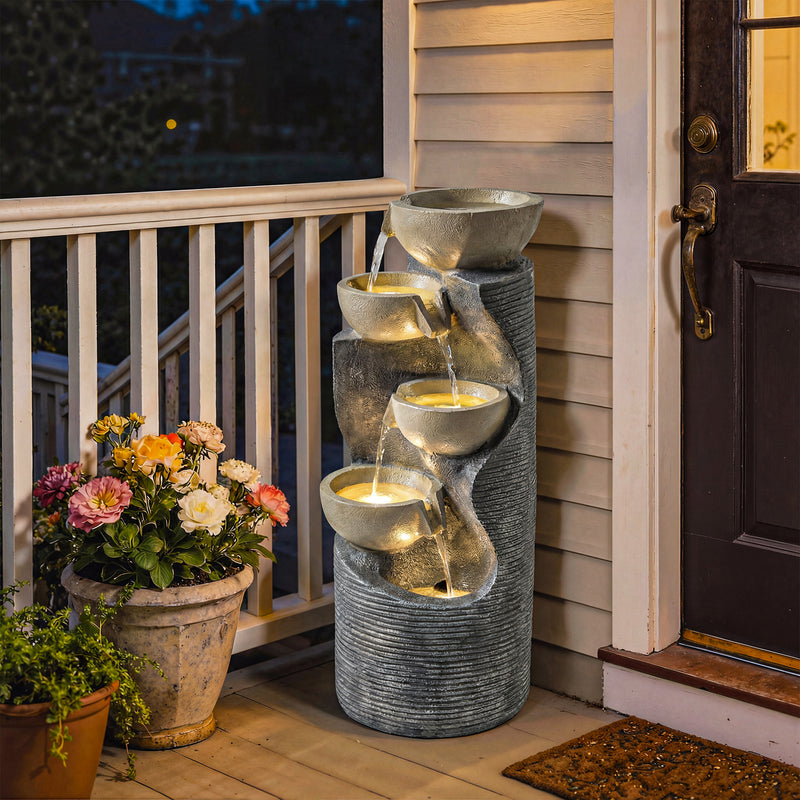 Water Fountain with LED Lights for Relaxing Indoor or Garden Spaces Stone Effect Outsunny