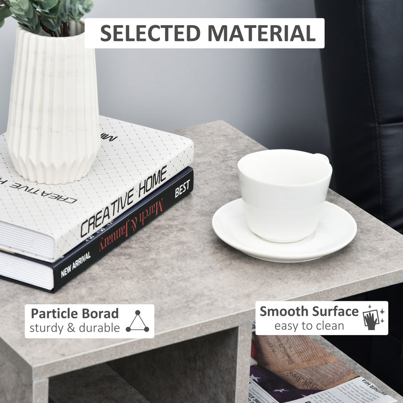 Set of 2 Three Tier Side Tables with Open Shelves for Bedroom or Lounge, Cement Colour