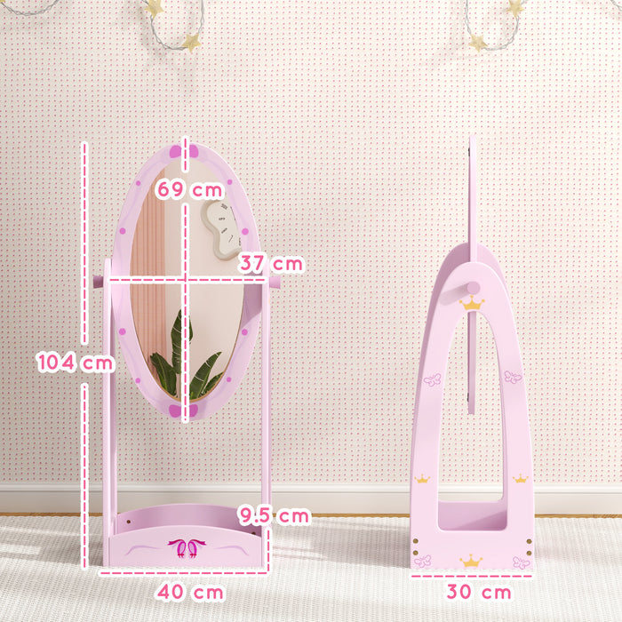 Kids Full Length Rotating Mirror With Storage Shelf Pink by AIYAPLAY