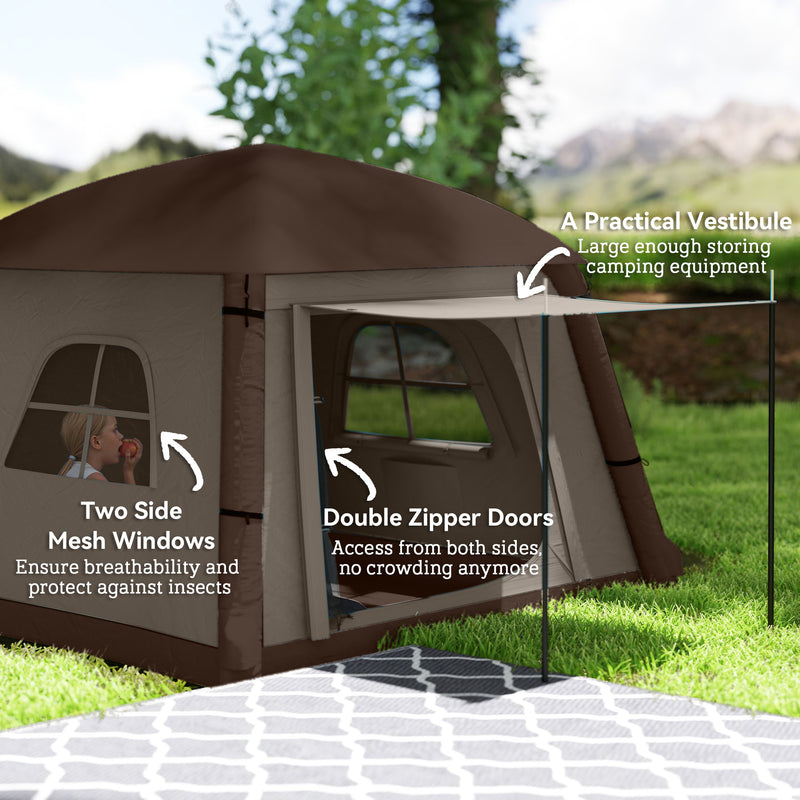 Inflatable 2 Person Camping Tent Quick Setup Waterproof Shelter with Mesh Screens Khaki