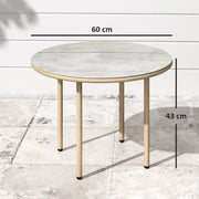 Beige 60cm Round Garden Side Table with Tempered Glass Top and Steel Frame