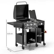 3+1 Burner Gas BBQ Grill with Storage Cabinet and Wheels for Outdoor Cooking by Outsunny
