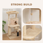 Cat Tree Tower With Scratching Posts Bed House and Brush For Indoor Cats, Beige AOSOM