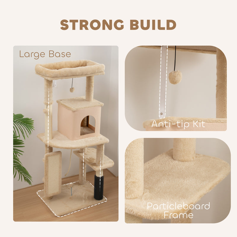 Cat Tree Tower With Scratching Posts Bed House and Brush For Indoor Cats, Beige AOSOM