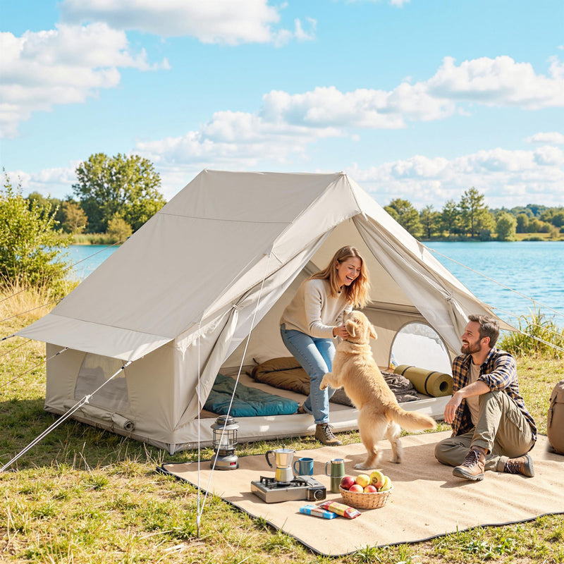 Inflatable Camping Tent For 2–4 People With Pump, Waterproof, Windproof, Beige