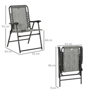 Grey Folding Outdoor Lounge Chair Set for Camping Beach Pool with Steel Frame Armrests