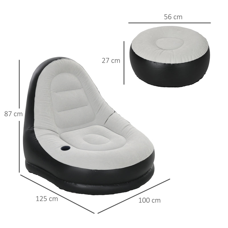 Inflatable Chair and Footstool Set for Easy Extra Seating Indoors or Outdoors Grey and Black