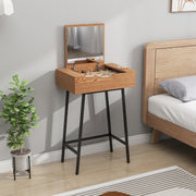 Industrial Vanity Desk with Flip Up Mirror and 16 Storage Compartments for Bedroom, Natural Wood Effect