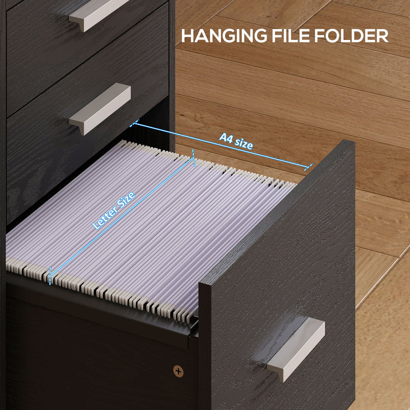 Mobile 3 Drawer Rolling Office Filing Cabinet With Edged Top For A4 And Letter Files, 39W x 40D x 65Hcm