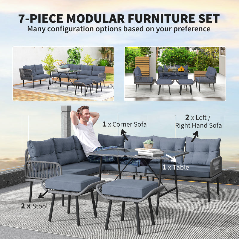 6 Seater Rattan Patio Furniture Set with Cushions and Table Charcoal Grey by Outsunny