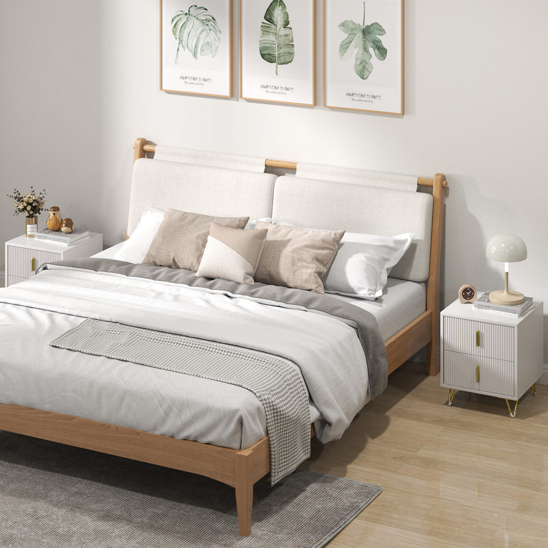 Set of 2 Two Drawer Bedside Chests with Ample Storage for Bedroom White and Gold