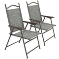 Set of 2 Folding Garden Chairs with Breathable Mesh Seats for Outdoor Use Dark Grey AOSOM