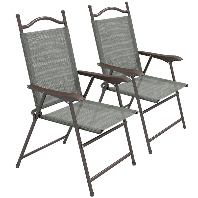 Set of 2 Folding Garden Chairs with Breathable Mesh Seats for Outdoor Use Dark Grey AOSOM