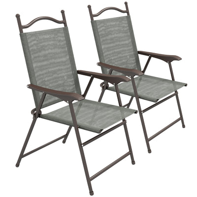 Set of 2 Folding Garden Chairs with Breathable Mesh Seats for Outdoor Use Dark Grey AOSOM